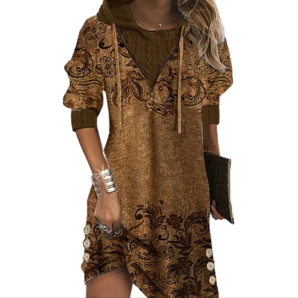 BROWN HOODIE DRESS  NWT Size Large Above Knee Super Cute!